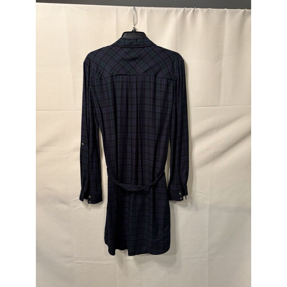 Banana Republic Plaid Shirt Dress Button Front Belted Long Sleeve 8 Blue/Green - Picture 2 of 4